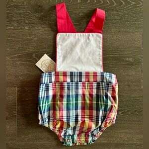 The Beaufort Bonnet Company Plaid Sayre Sunsuit with Red Straps NWT